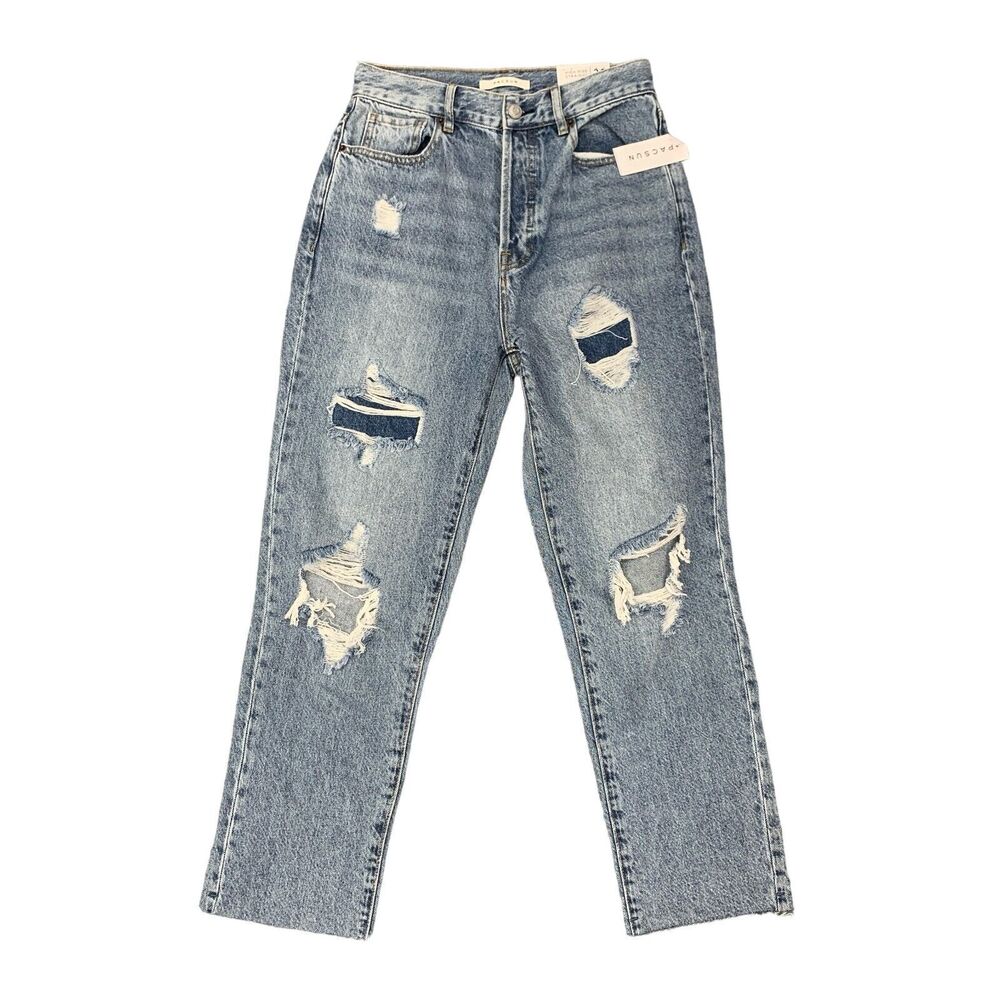 Pacsun Jeans Womens 26 Denim Button Fly Distressed‎ Destroyed High Rise Straight